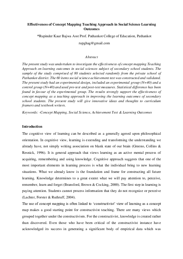 (PDF) Effectiveness of Concept Mapping Teaching Approach in Social