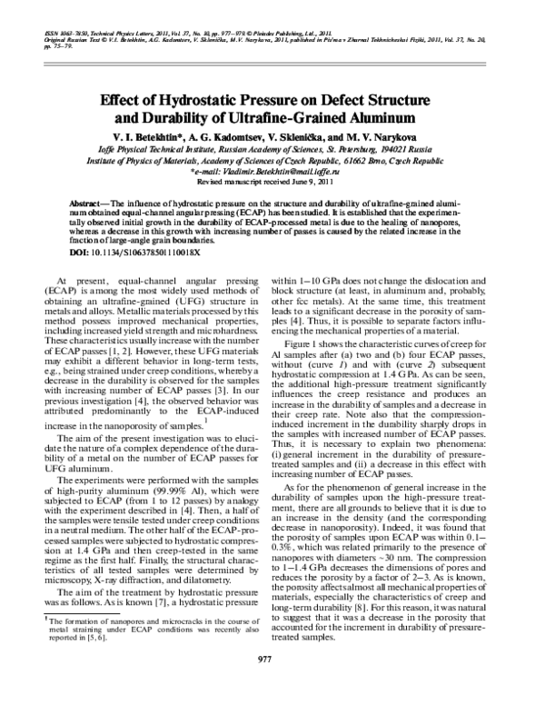 (PDF) Effect of Hydrostatic Pressure on Defect Structure and Durability ...
