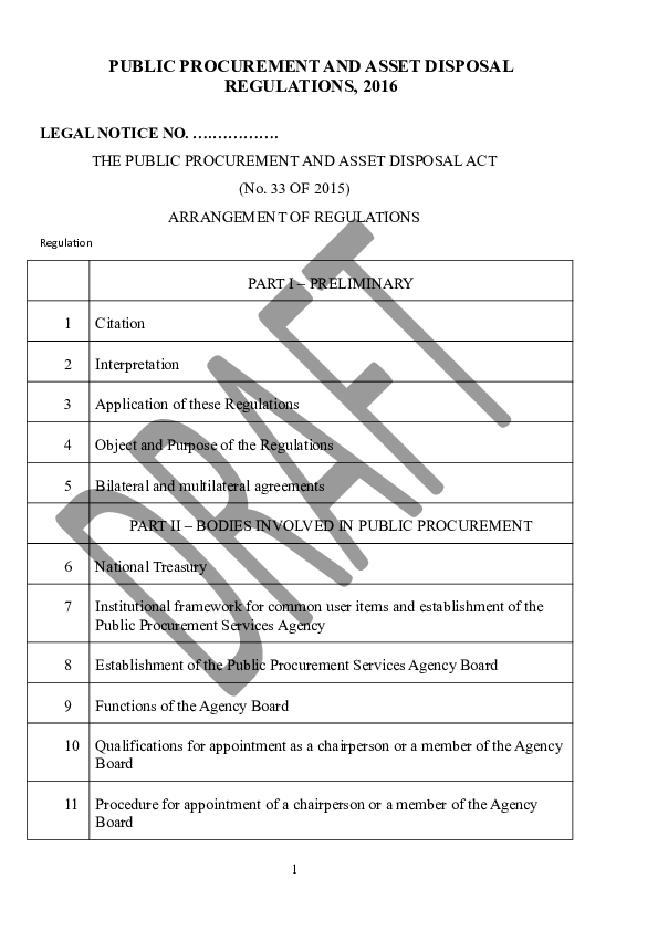 (DOC) Draft Public Procurement And Asset Disposal Regulations
