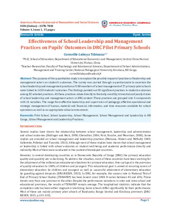 (PDF) Effectiveness of School Leadership and Management Practices on ...