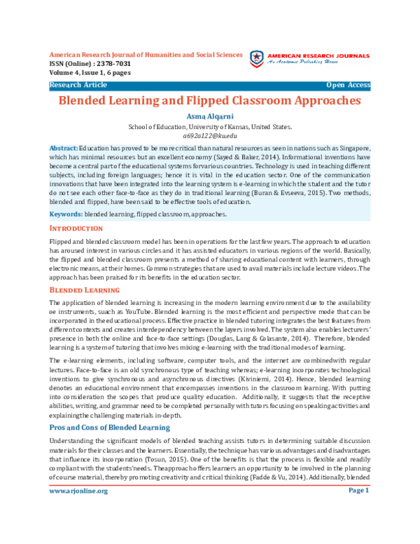 Pdf Blended Learning And Flipped Classroom Approaches Pdf Blended Learning And Flipped Classroom Approaches
