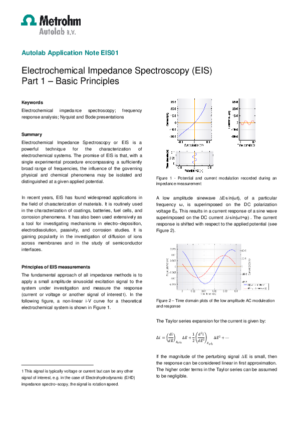 (PDF) Electrochemical Impedance Spectroscopy (EIS Part 1 Basic