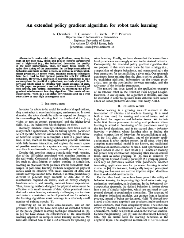 (PDF) An extended policy gradient algorithm for robot task learning