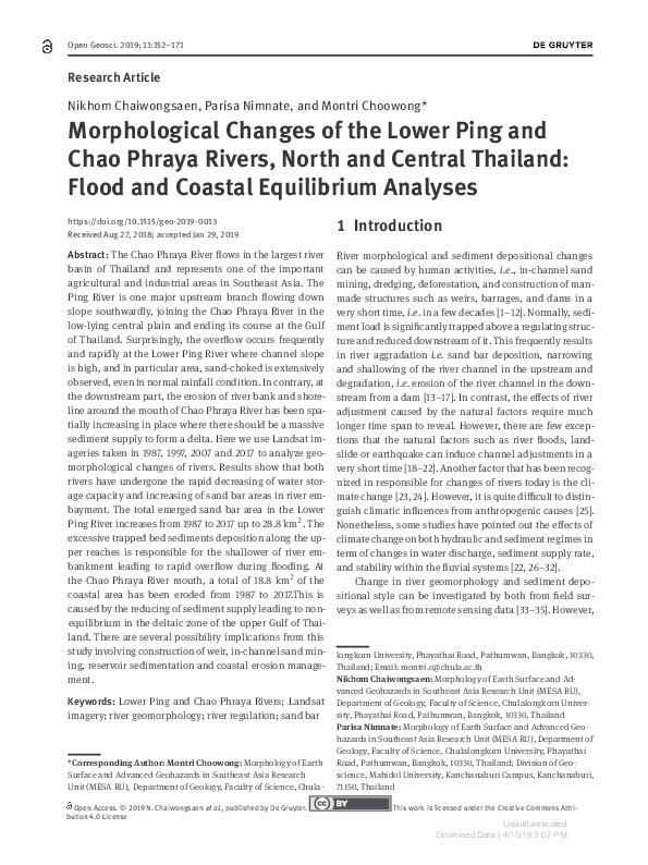 (PDF) Morphological Changes of the Lower Ping and Chao Phraya Rivers ...