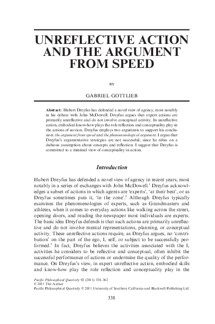 (PDF) Unreflective Action and the Argument from Speed