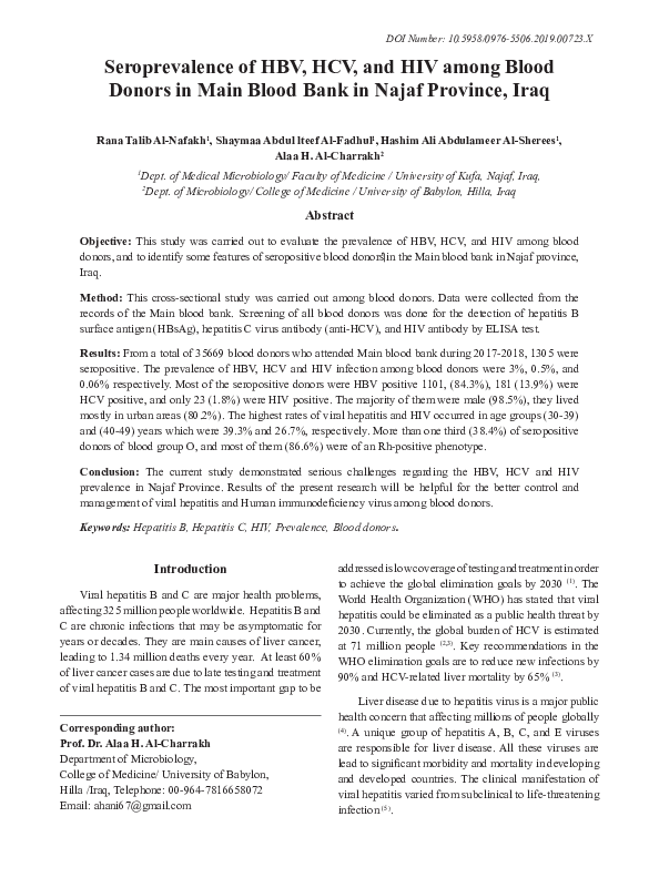 Pdf Seroprevalence Of Hbv Hcv And Hiv Among Blood Donors In