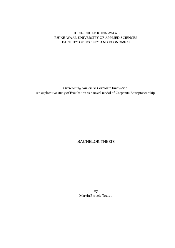 Pdf Overcoming Barriers To Corporate Innovation An Explorative Study Of Excubation As A Novel Model Of Corporate Entrepreneurship Marvin Toulon Academia Edu