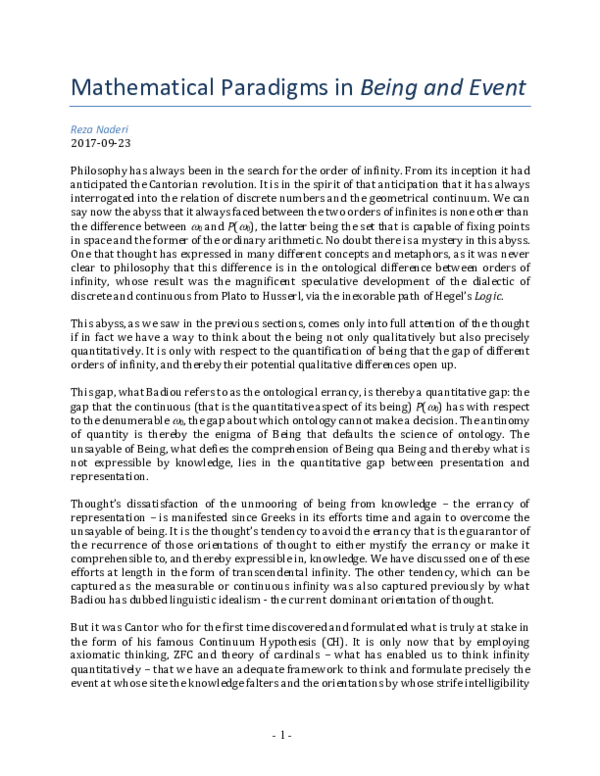 Pdf Mathematical Paradigms In Being And Event Reza Naderi Academia Edu