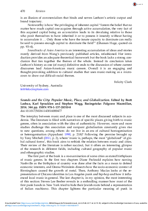 (PDF) Gruet-Pelchat, Ariane. Review of Sounds and the City: Popular ...