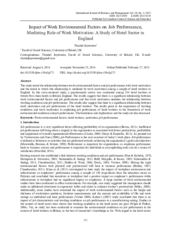 (PDF) Impact of Work Environmental Factors on Job Performance ...