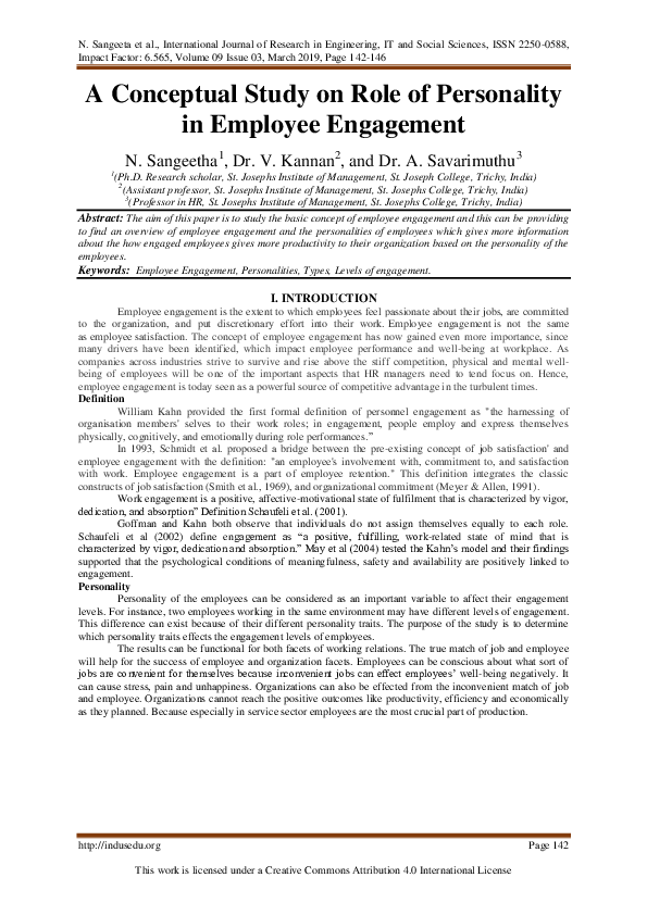 (PDF) A Conceptual Study on Role of Personality in Employee Engagement