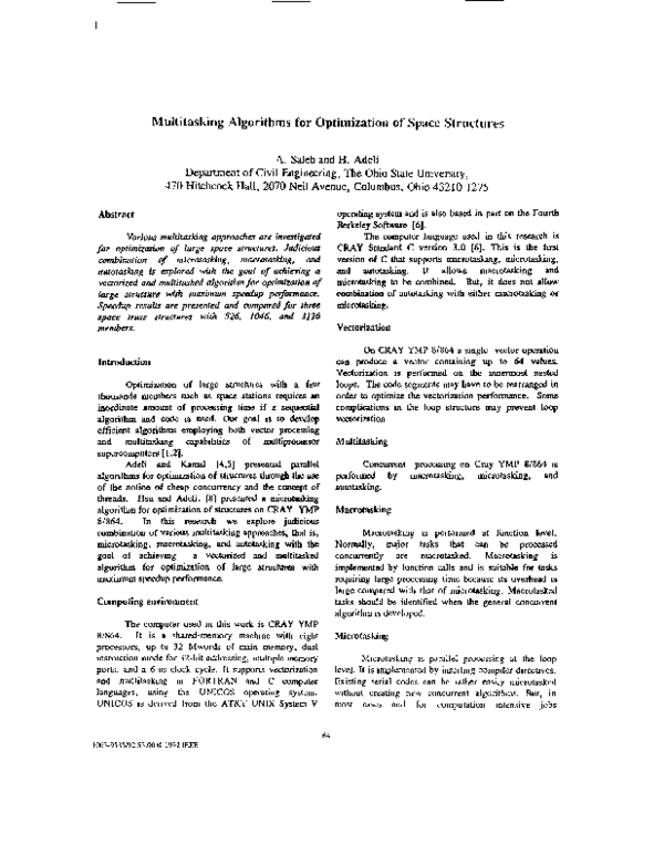 (PDF) Multitasking algorithms for optimization of space structures