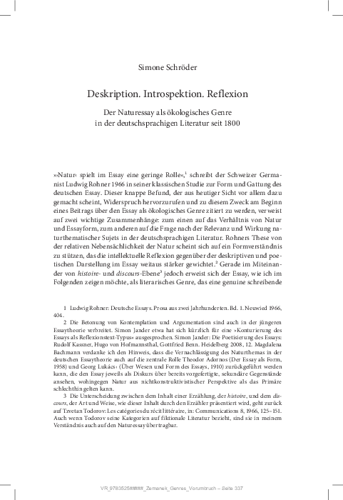 (PDF) Deskription. Introspektion. Reflexion. Der Naturessay als ...