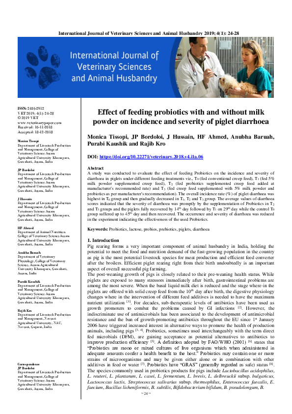 (PDF) Effect of feeding probiotics with and without milk powder on ...