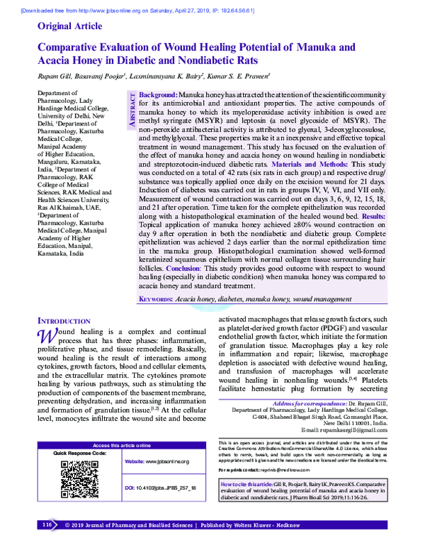 (PDF) Comparative Evaluation of Wound Healing Potential of Manuka and ...