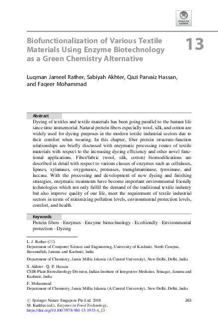 (PDF) Biofunctionalization of Various Textile Materials Using Enzyme ...