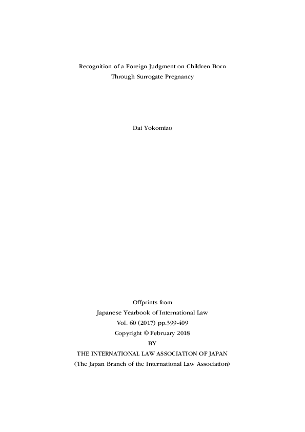 (PDF) Recognition of a Foreign Judgment on Children Born Through ...