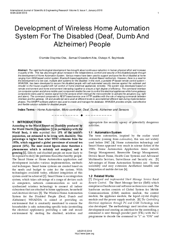 (PDF) Development of Wireless Home Automation System For The Disabled ...