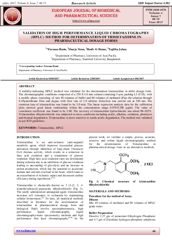 (PDF) VALIDATION OF HIGH PERFORMANCE LIQUID CHROMATOGRAPHY (HPLC ...