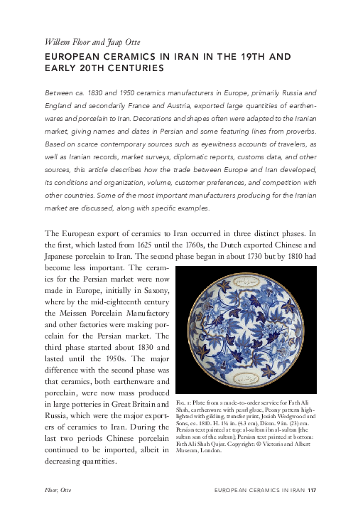 (PDF) European Ceramics in Iran in the 19th and Early 20th Centuries