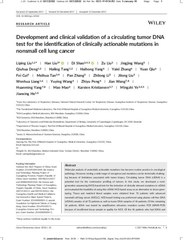 (PDF) Development and clinical validation of a circulating tumor DNA ...