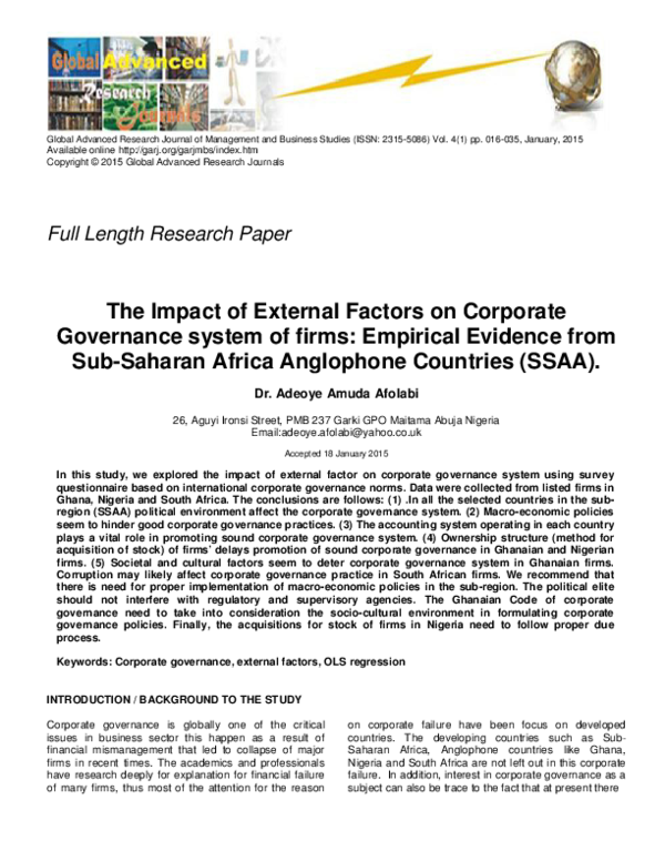 (PDF) The Impact of External Factors on Corporate Governance system of ...
