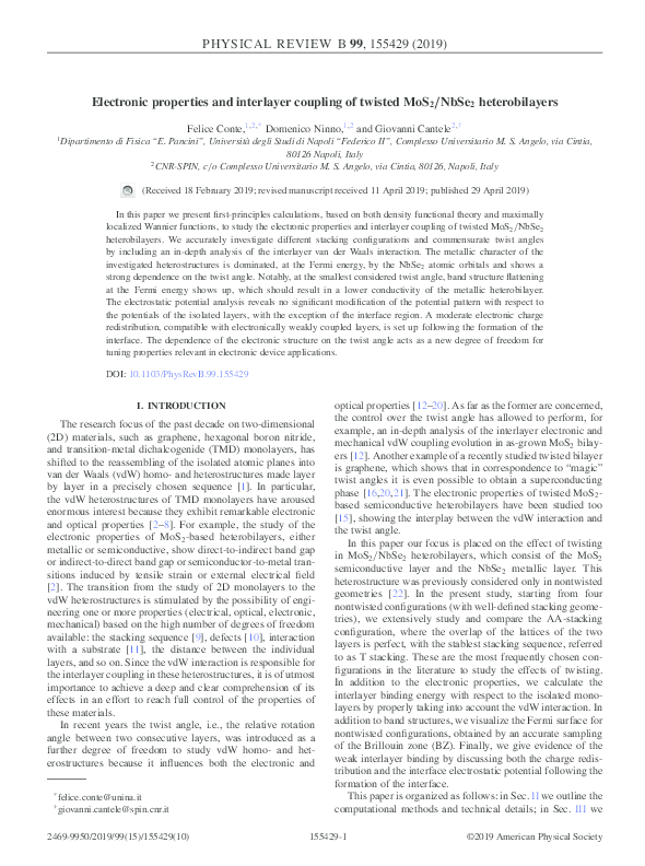 (PDF) Electronic properties and interlayer coupling of twisted MoS 2 ...