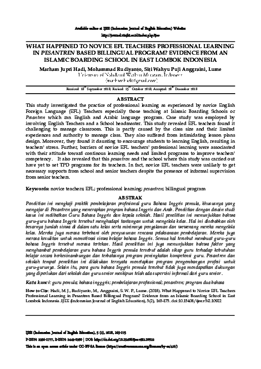 (PDF) What Happened to Novice EFL Teachers Professional Learning in ...
