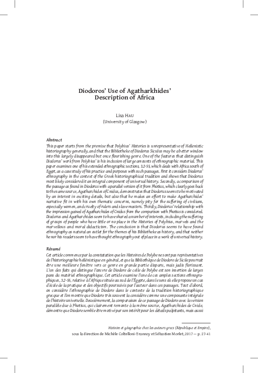 (PDF) Diodoros' Use of Agatharkhides' Description of Africa (the ...