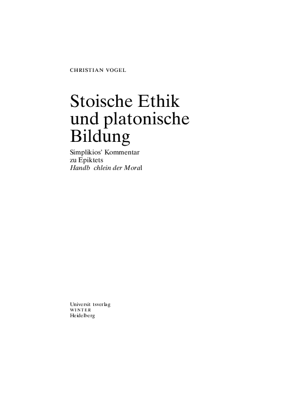 (PDF) Stoische Ethik und platonische Bildung. Simplikios' Kommentar zu
