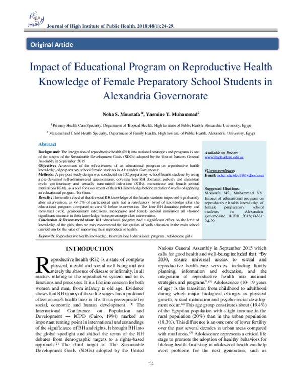 (PDF) Impact of Educational Program on Reproductive Health Knowledge of ...