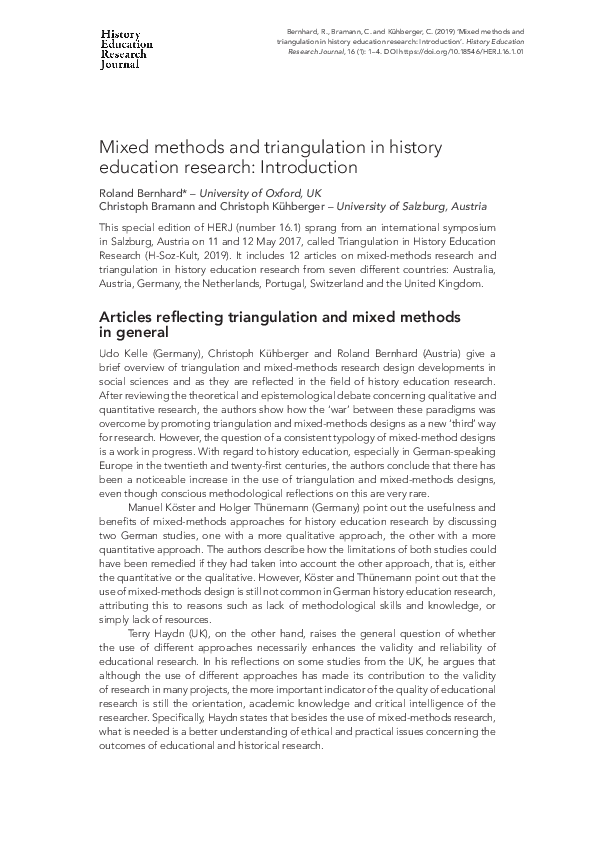 (PDF) Mixed methods and triangulation in history education research