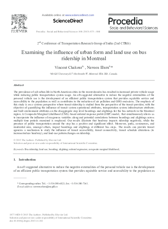 (PDF) Examining the Influence of Urban form and Land Use on Bus ...