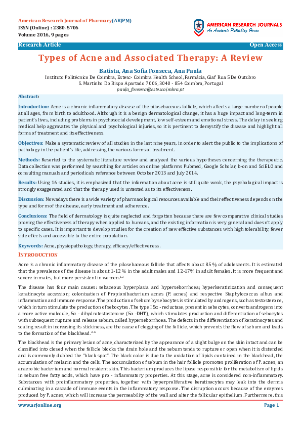 (PDF) Introduction Types of Acne and Associated Therapy: A Review