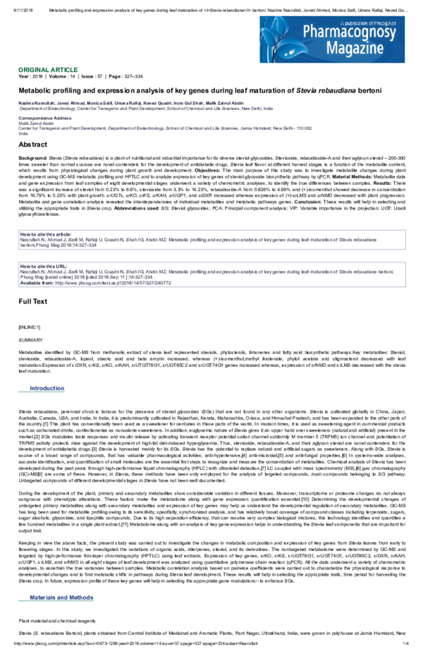 (PDF) Metabolic profiling and expression analysis of key genes during ...