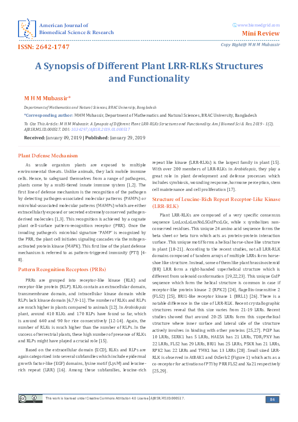 (PDF) A Synopsis of Different Plant LRR-RLKs Structures and Functionality