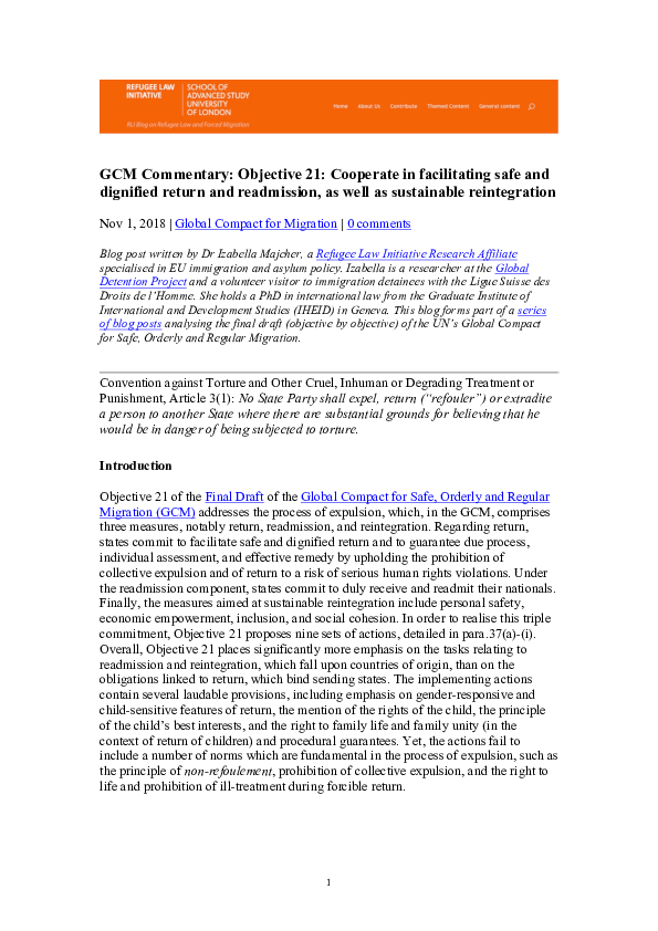 (PDF) GCM Commentary: Objective 21: Cooperate in facilitating safe and ...