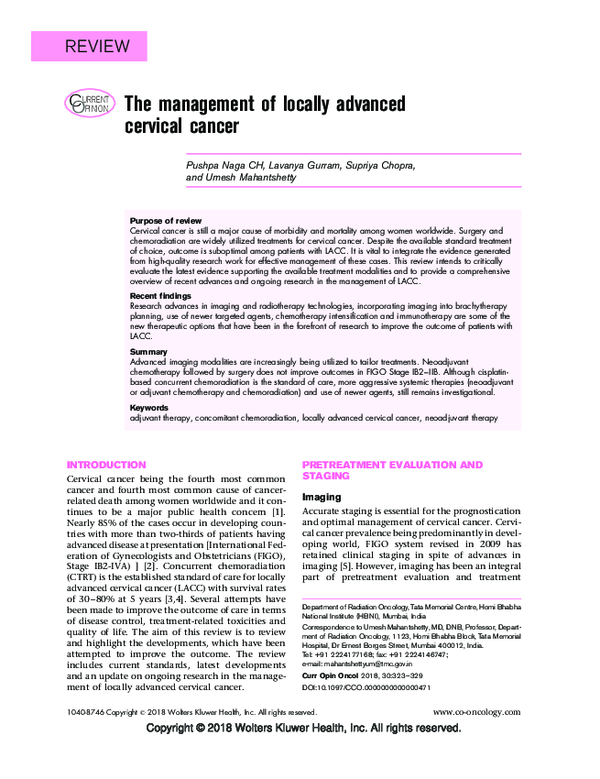 (PDF) The management of locally advanced cervical cancer