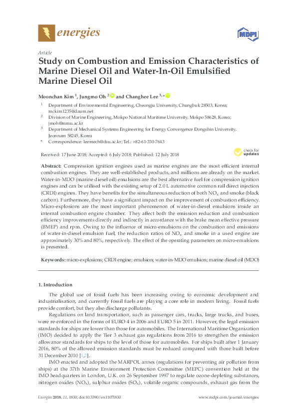 (PDF) Study on Combustion and Emission Characteristics of Marine Diesel ...