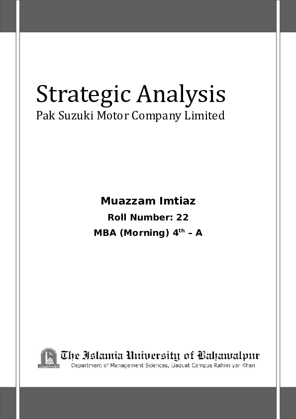 (DOC) Strategic Analysis Muazzam Imtiaz Roll Number: 22 MBA (Morning) 4 ...