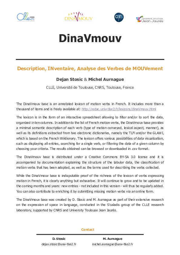 (PDF) DinaVmouv: An annotated lexicon of motion verbs in French