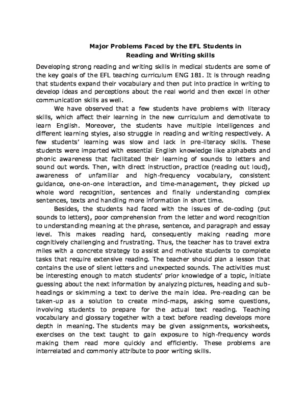 (PDF) Major Problems Faced by the EFL Students in Reading and Writing ...