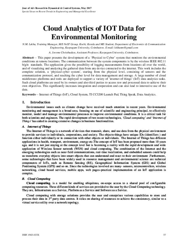 (PDF) Cloud Analytics of IOT Data for Environmental Monitoring