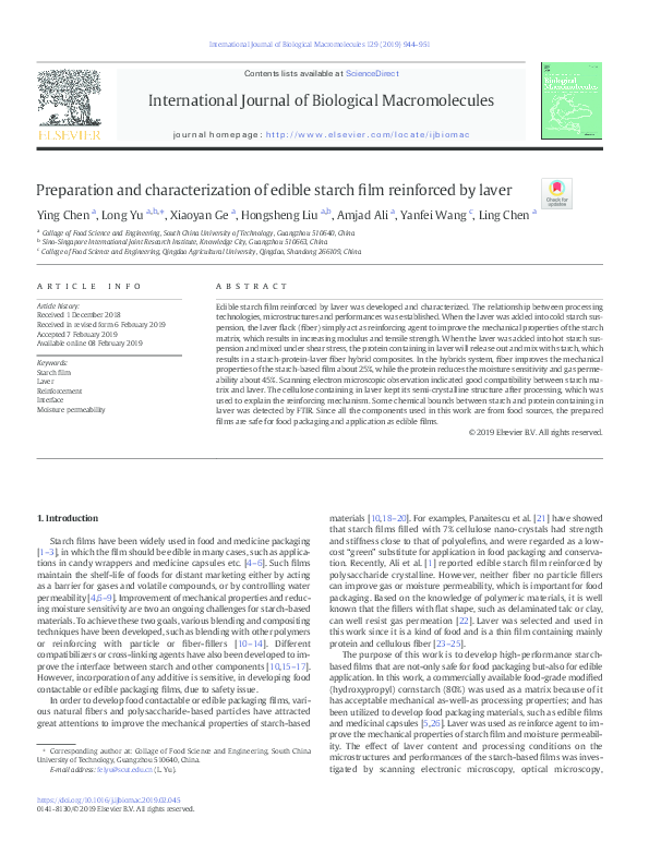 (PDF) Preparation and characterization of edible starch film reinforced ...