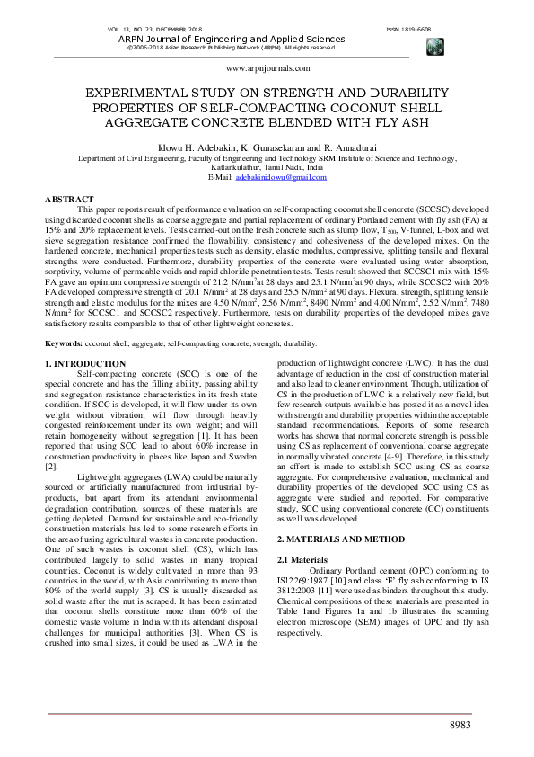 (PDF) EXPERIMENTAL STUDY ON STRENGTH AND DURABILITY PROPERTIES OF SELF ...