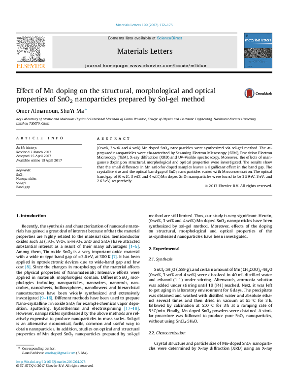(PDF) Effect of Mn doping on the structural, morphological and optical ...