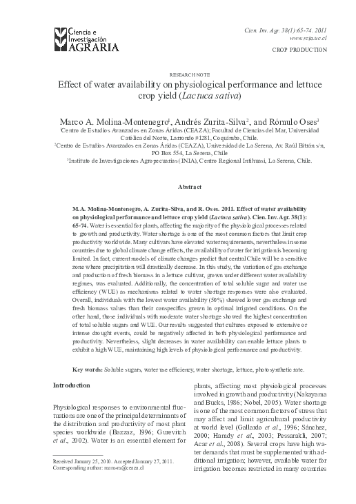(PDF) Effect of water availability on physiological performance and ...