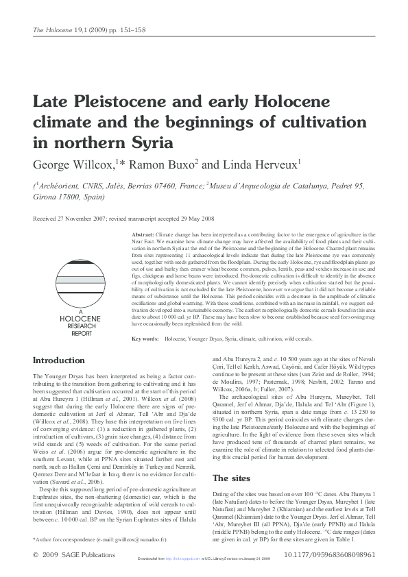 (PDF) Late Pleistocene and Early Holocene climate and the beginnings of ...