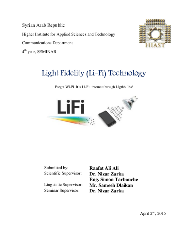 (PDF) Syrian Arab Republic Light Fidelity (Li-Fi) Technology