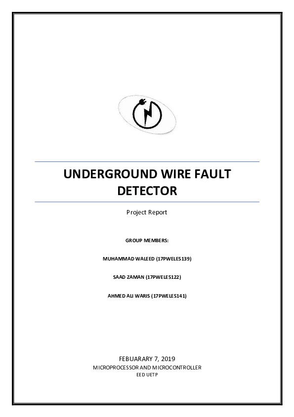 (DOC) UNDERGROUND WIRE FAULT DETECTOR Project Report UNDERGROUND WIRE FAULT DETECTOR Saadi Zam
